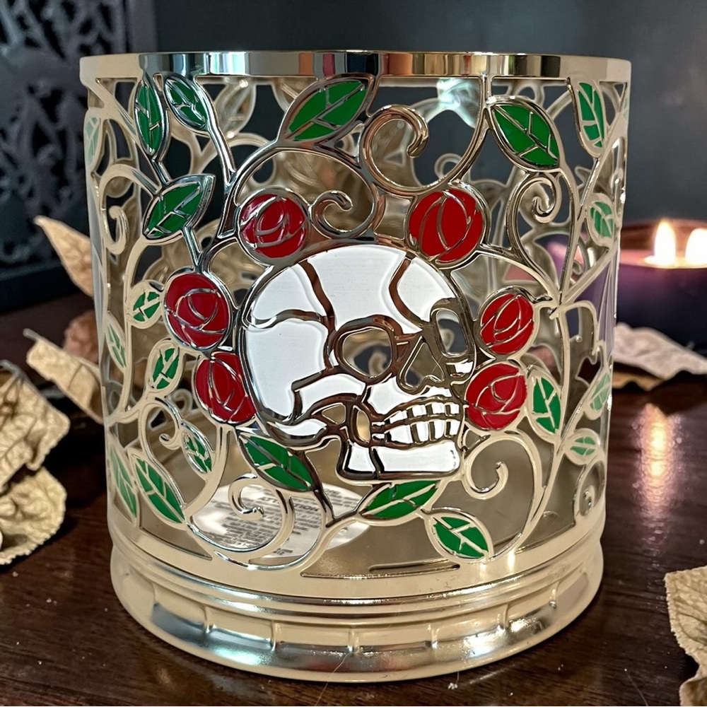 Bath & Body Works Halloween Candle Holder Raven Skull Bat Gothic Decor NWT